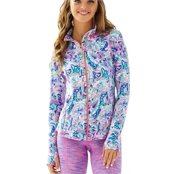 Lilly Pulitzer Luxletic Playa Serena Full Zip Jacket size XL Blue Pink - Picture 2 of 10